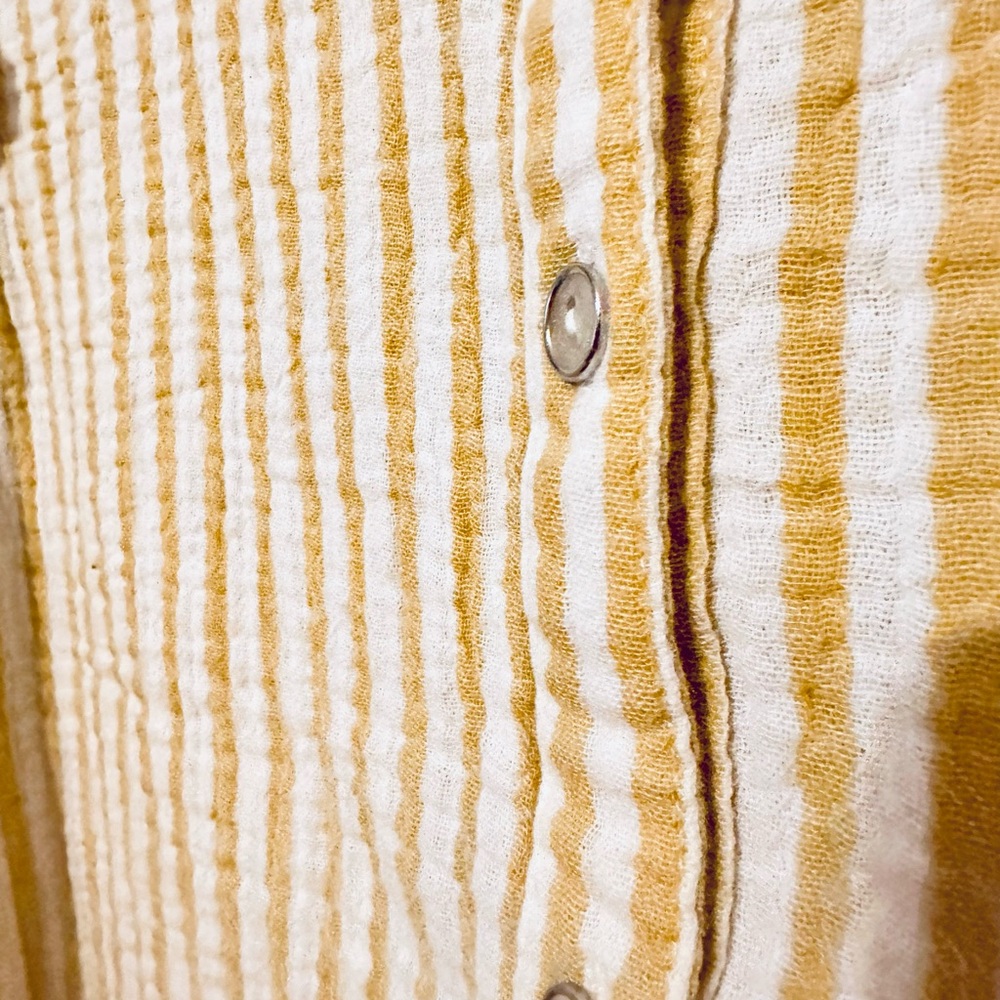 Kut from the Kloth Large Yellow and White Striped Ruffle Sleeve Button-Front Top - Picture 3 of 9